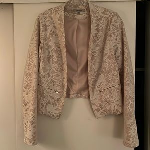 Papaya Cream Cropped Lace Blazer